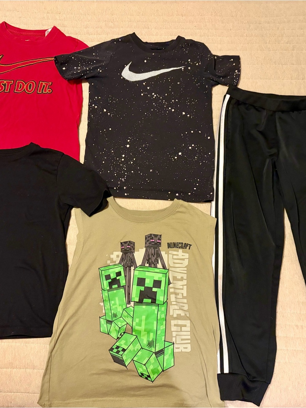 Nike Black Dri-FIT Shirt, Minecraft Tank, Adidas Pants, Nike tshirt Size 7-8